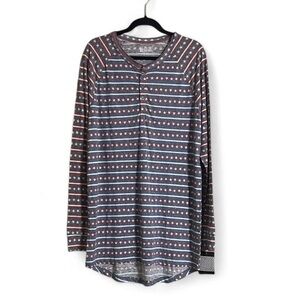 LuLaRoe Tunic Sz L Mark Americana Red/White/Blue Stars Print Henley Unisex Top